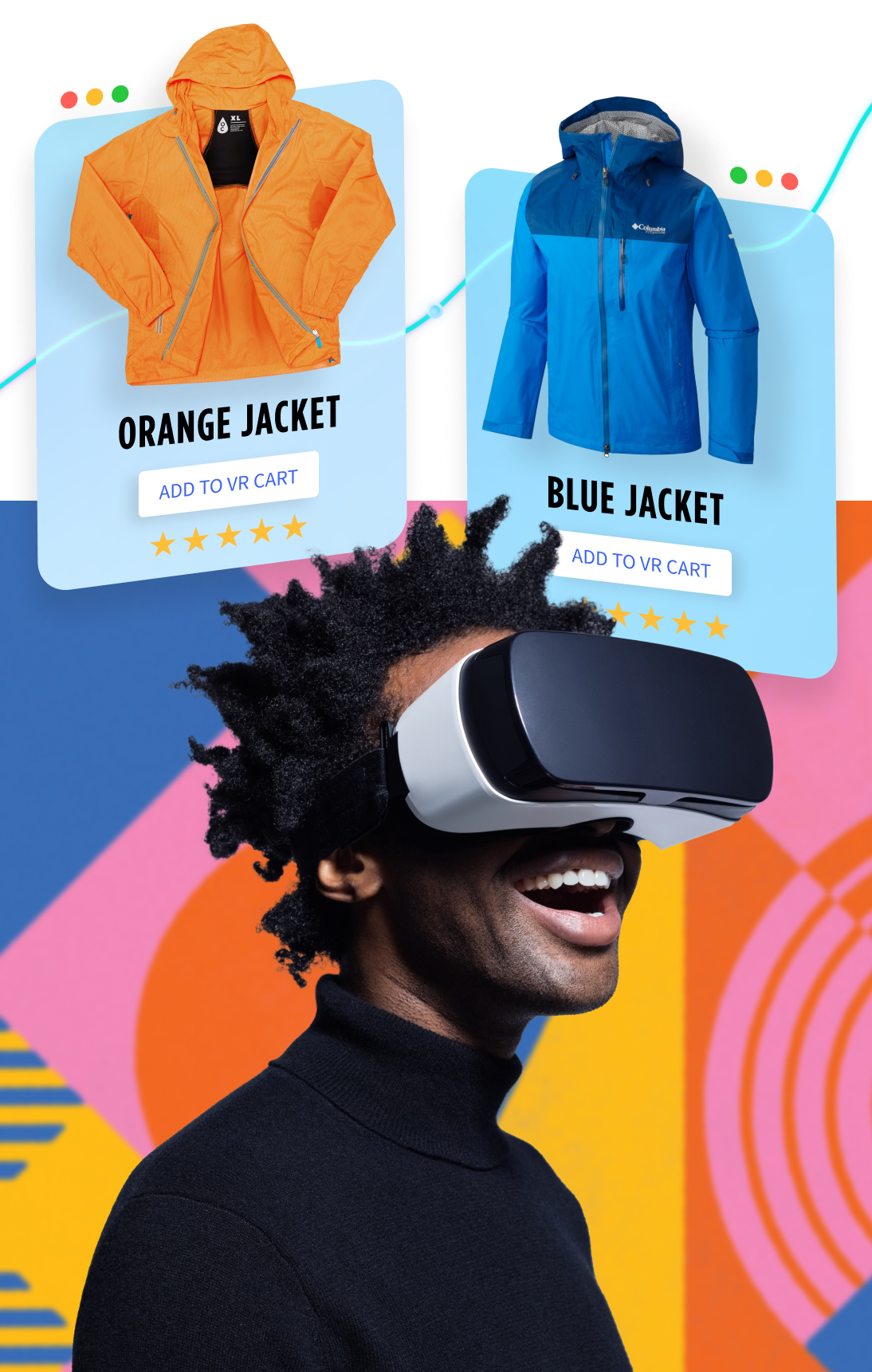 Collage Product Jacket Person Vr Headset Shopping Metaverse Columbia